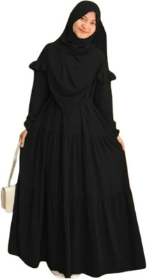 SK Collection Nida Matte Self Design Burqa With Hijab(Black)