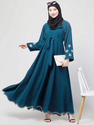 N4N Garments Nida Matte Solid Burqa With Hijab(Blue)