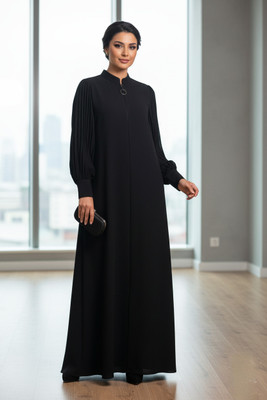 ABAYASTAN Cotton Blend Solid Abaya(Black)