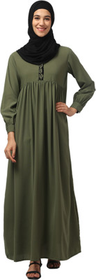 HAMOODIA Polyester Self Design Abaya(Green)