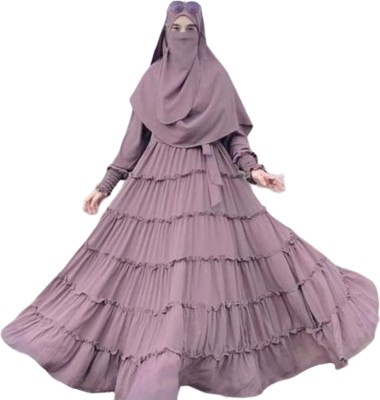 Dubai Collection Cotton Blend Solid Burqa With Hijab(Pink)