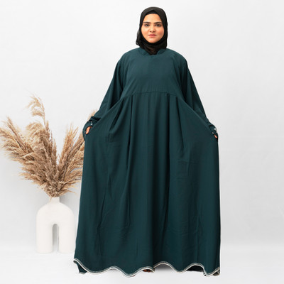 MODEST CITY Crepe Self Design Abaya With Hijab(Green)