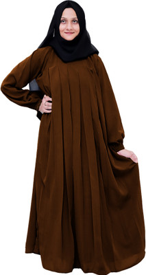 fmfashionhouse Polyester Self Design Burqa With Hijab(Brown)