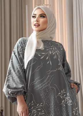 SARINKU Georgette Printed Abaya(Grey)