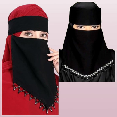 ABEEHAS Chiffon Solid Naqab(Black)