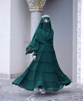 Neha Collection Georgette Self Design Burqa With Hijab(Green)