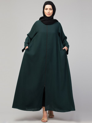 HIJAB WORLD Nida Matte Solid Burqa(Green)