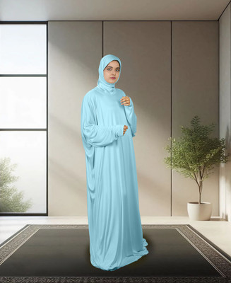 mehar hijab Polyester Solid Abaya With Hijab(Blue)