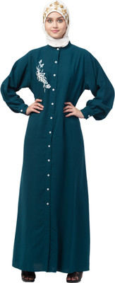 HIJAB WORLD Nida Matte Self Design Abaya(Blue)