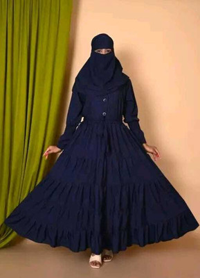 HAA Enterprise Cotton Blend Solid Abaya With Hijab(Blue)
