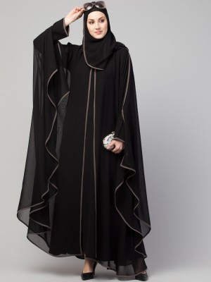 MRC Georgette Solid Burqa With Hijab(Black)