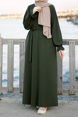 IBRAHIMABAYA Nida Matte Solid Burqa(Green)