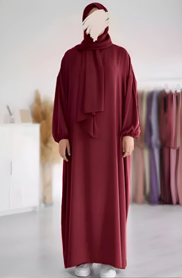DC Kashibo Solid Burqa With Hijab(Maroon)