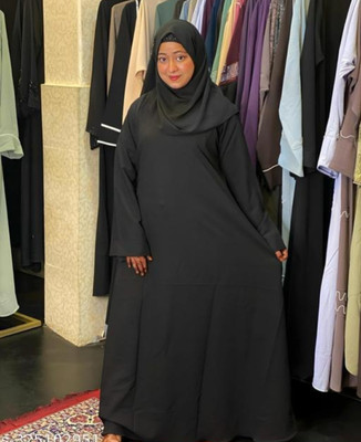 arabiandesigner Polyester Self Design Abaya With Hijab(Black)