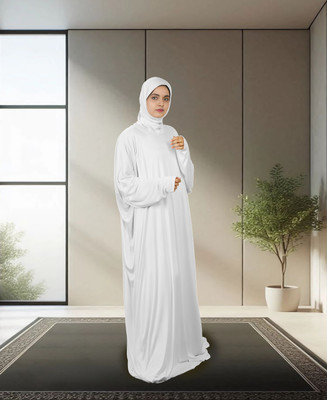 mehar hijab Polyester Solid Abaya With Hijab(White)