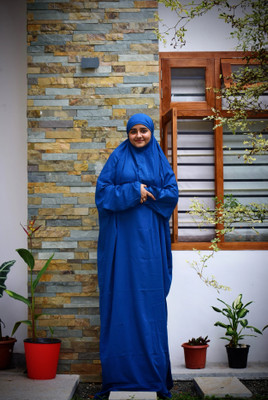 ANBA Crepe Solid Burqa With Hijab(Blue)