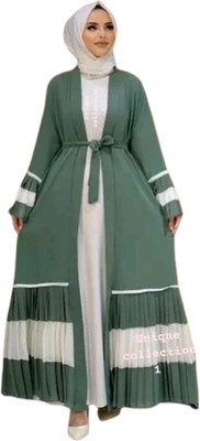 M.N Dubai Collection Polyester Self Design Abaya With Hijab(Green)