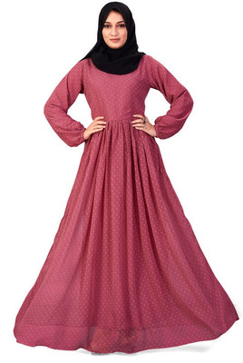 Rinku Enterprise Georgette Self Design Abaya(Brown)