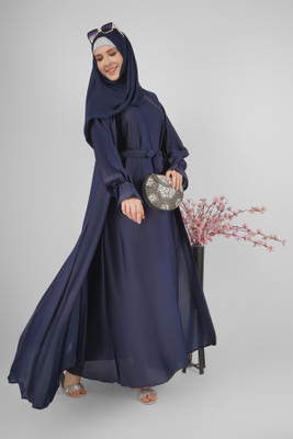 ovais abaya collection Nida Matte Solid Abaya With Hijab(Blue)