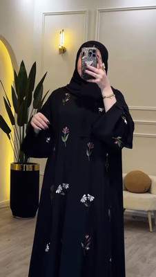 AB Collection Polyester Self Design Burqa With Hijab(Black)