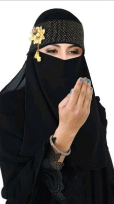ABEEHAS Chiffon Solid Abaya With Hijab(Black)