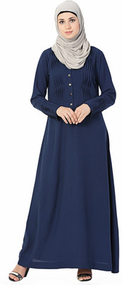 Momin Libas Polyester Solid Abaya(Blue)