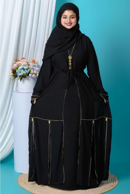 MiddyaJori Georgette Solid Burqa With Hijab(Black)