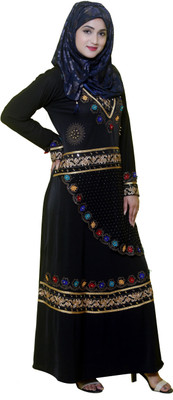 Bhumi fab Polyester Solid Burqa With Hijab(Black)