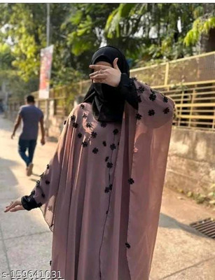 ManlyFabriq Cotton Silk Self Design Abaya With Hijab(Brown)