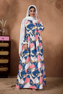 SARINKU Nida Matte Printed Abaya(Multicolor)