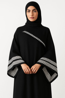 black rose Cotton Blend Self Design, Solid Abaya With Hijab(Black)