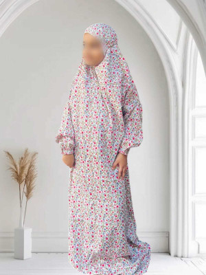 ANBA Crepe Printed Abaya With Hijab(White)