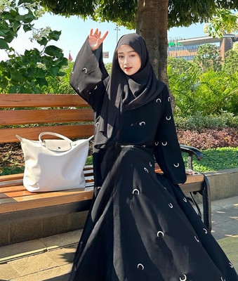 Hba enterprise Cotton Silk Self Design Burqa With Hijab(Black)