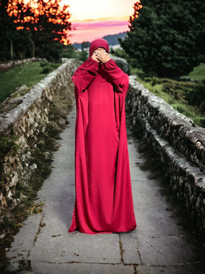 ANBA Crepe Solid Abaya With Hijab(Maroon)