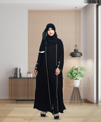 Tubaburqua Silk Blend Solid Burqa With Hijab(Black)