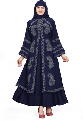 AMBAJI FASHION Polyester Solid Burqa With Hijab(Blue)
