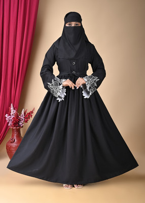 NIHAL FASHION Cotton Silk Self Design Burqa With Hijab(Black)
