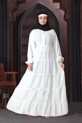 AMBAJI FASHION Crepe Solid Burqa With Hijab(White)