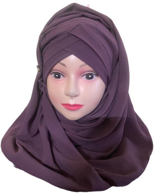 SHRA Georgette Solid Abaya With Hijab(Purple)