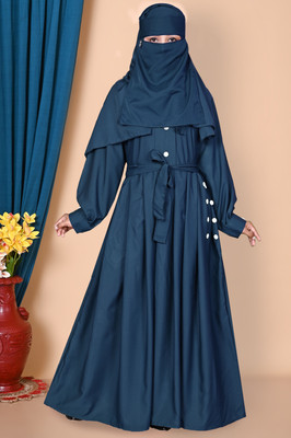 Paradise Cotton Silk Self Design Abaya With Hijab(Blue)