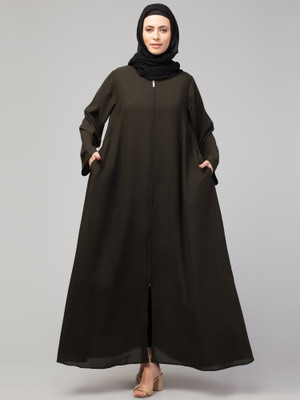HIJAB WORLD Nida Matte Solid Burqa(Green)