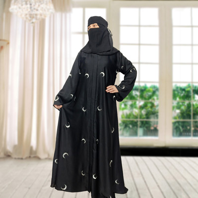 Buraque Designer Nida Matte Solid Abaya With Hijab(Black)