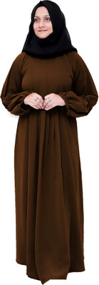 fmfashionhouse Polyester Self Design Burqa With Hijab(Brown)