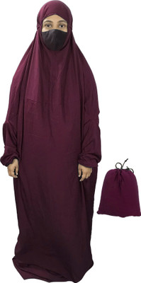 Rayford Crepe Solid Burqa With Hijab(Maroon)