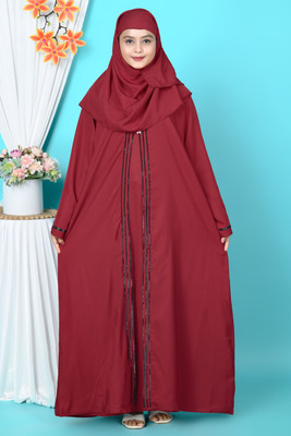 NEW ZARAA FASHION Cotton Blend Self Design Burqa With Hijab(Red)