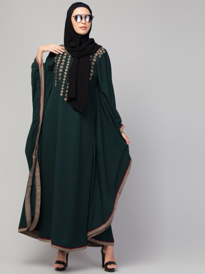 HIZFASON Nida Matte Solid Burqa With Hijab(Green)