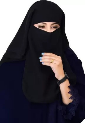 ABEEHAS Chiffon Solid Abaya(Black)