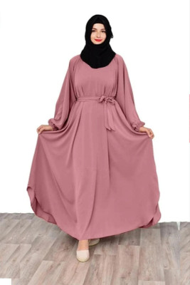 HOC Cotton Blend Self Design, Solid Burqa With Hijab(Pink)