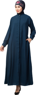 HIJAB WORLD Nida Matte Solid Abaya(Blue)