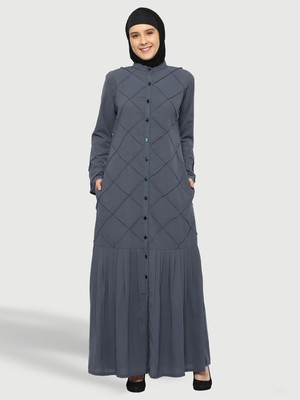 Momin Libas Polyester Solid Abaya(Grey)